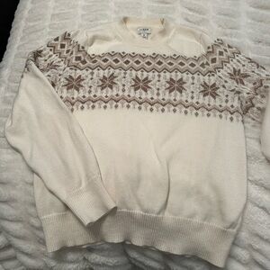 J Crew Cream and Brown Patterned Sweater
